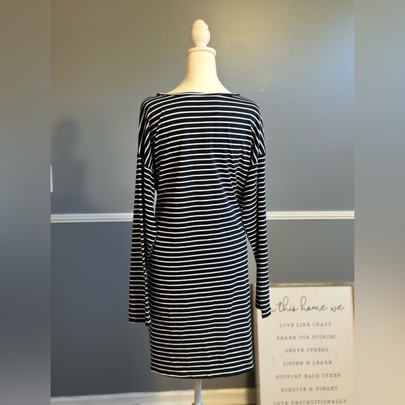 NEW Umgee Casual Striped Long Sleeve Cotton Shirt Dress Size Large Navy White - Picture 6 of 8